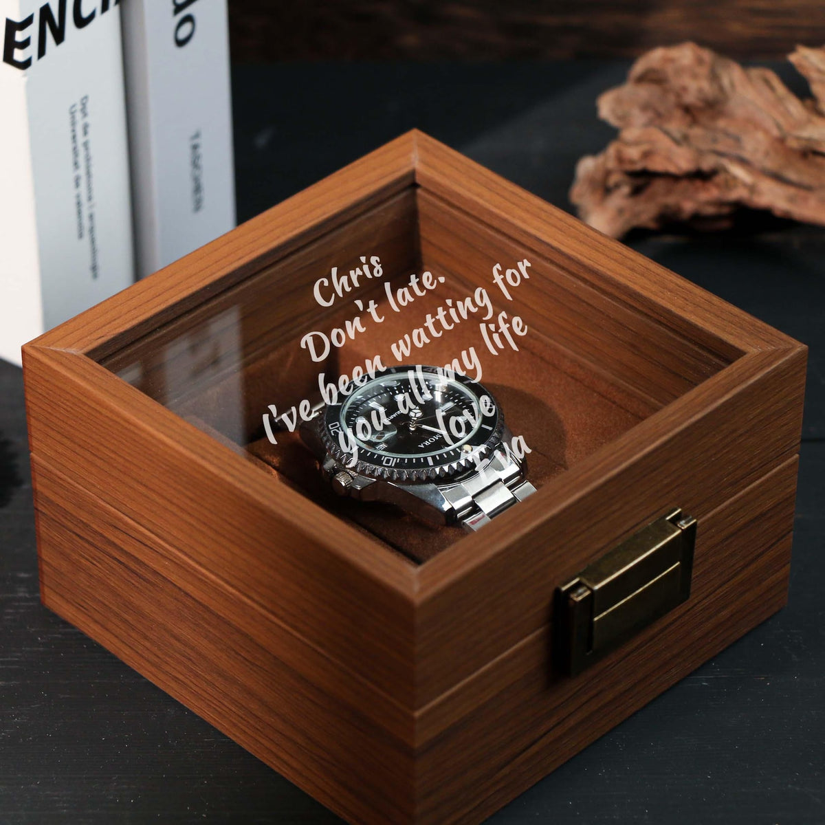 Watch Box w/ Glass Top & Pillow - Custom Wood Box, Wedding Day Gift Father of the Bride Groom Husband from Bride,Groomsman Gift,Mens Gift