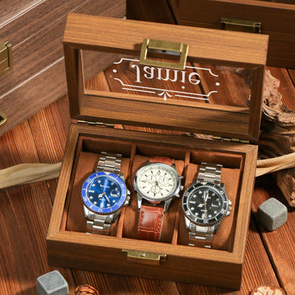 Personalized wooden Watch Box for 1 or 3, Gift for Husband, Luxury Gift for Him, Custom Engraved Watch Display Case, Personalized Name