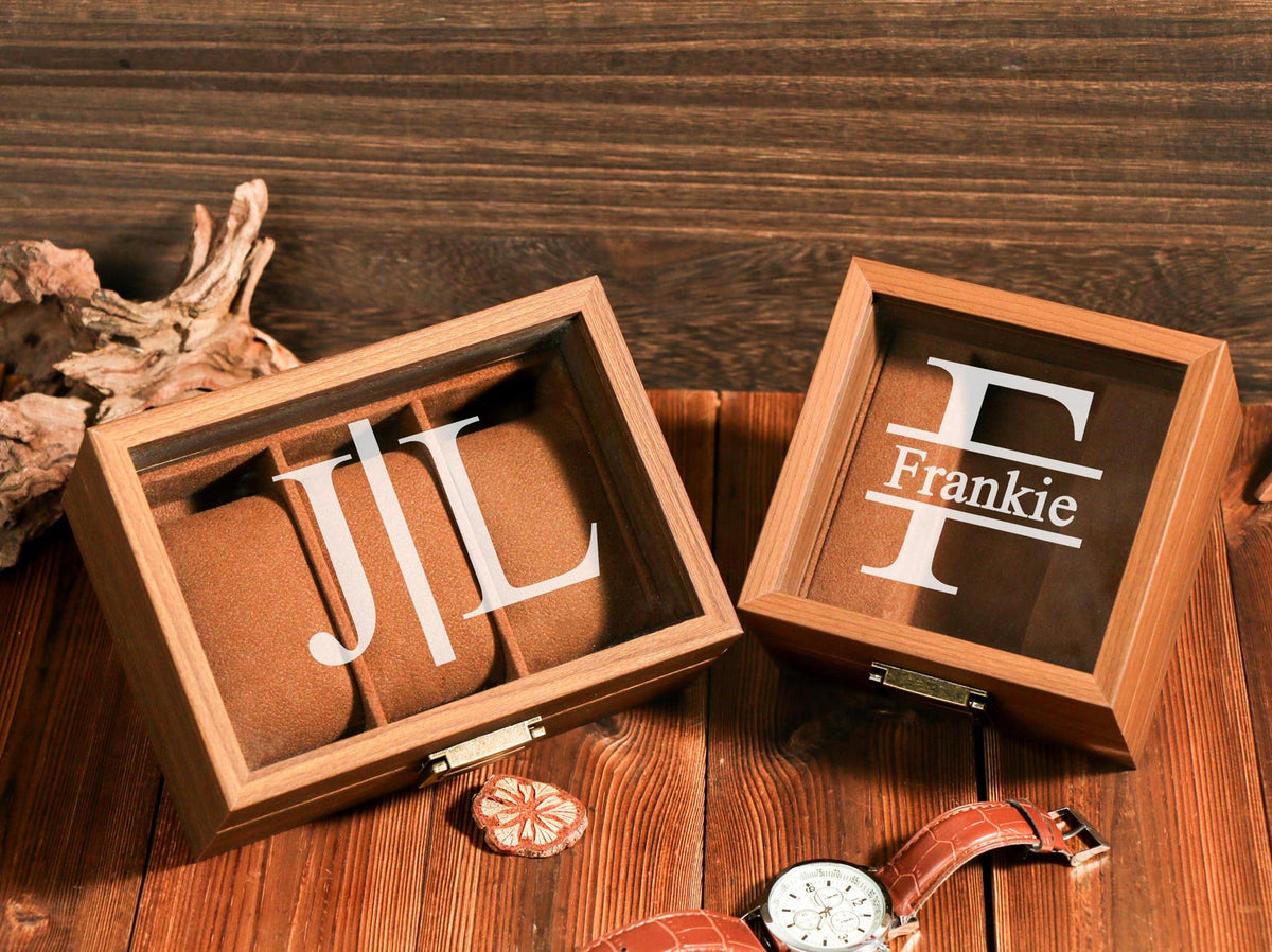 Personalized wooden Watch Box for 1 or 3, Gift for Husband, Luxury Gift for Him, Custom Engraved Watch Display Case, Personalized Name
