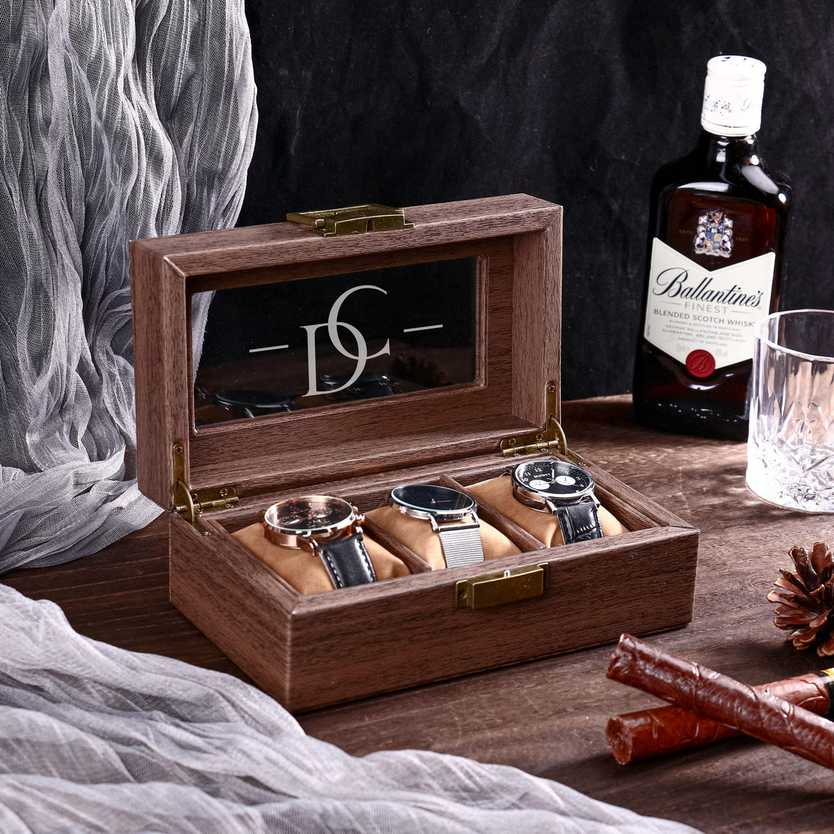 Personalised Brown Leather Watch Box for 3 6 12 slots Watches Storage | Custom Watch Cases for Men | Anniversary Gift for Husbands