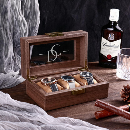 Personalised Brown Leather Watch Box for 3 6 12 slots Watches Storage | Custom Watch Cases for Men | Anniversary Gift for Husbands