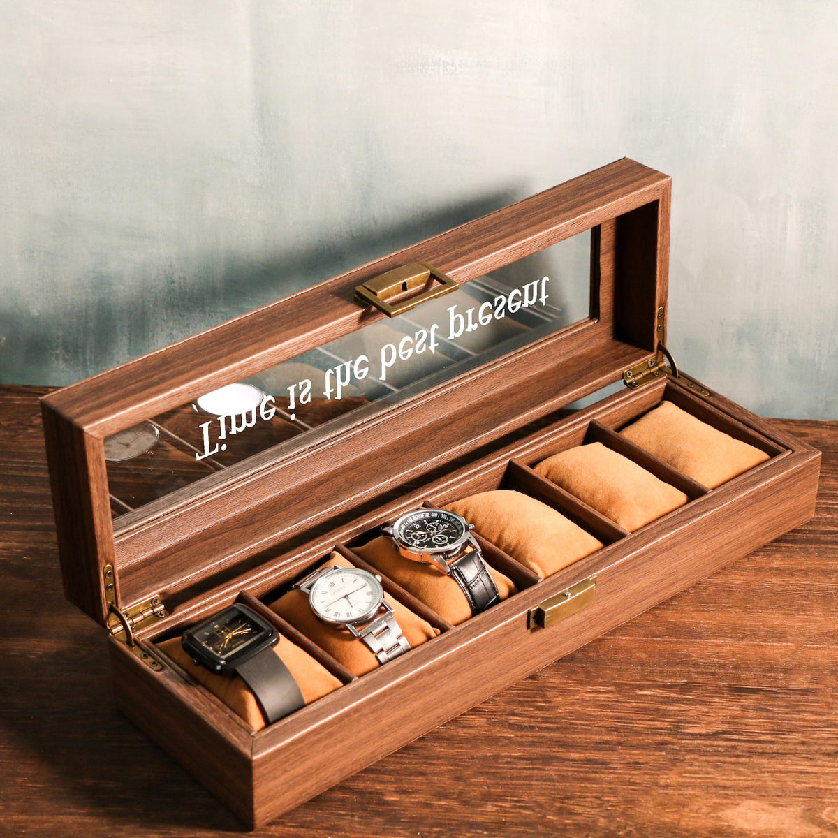TWO Layers 6 Slot Personalized Men's Watch Box |with Drawer Watch Display Case for 6Watches,Custom Watch Storage Case, Watch Box for Mens