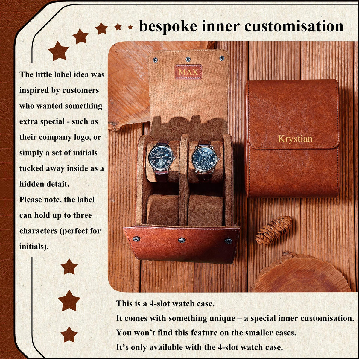 Custom Travel Watch Case,Personalized Luxury Leather Watch Roll,4 Solts Watch Box Gift For Men, Best Man Gift,Father's Day Gift