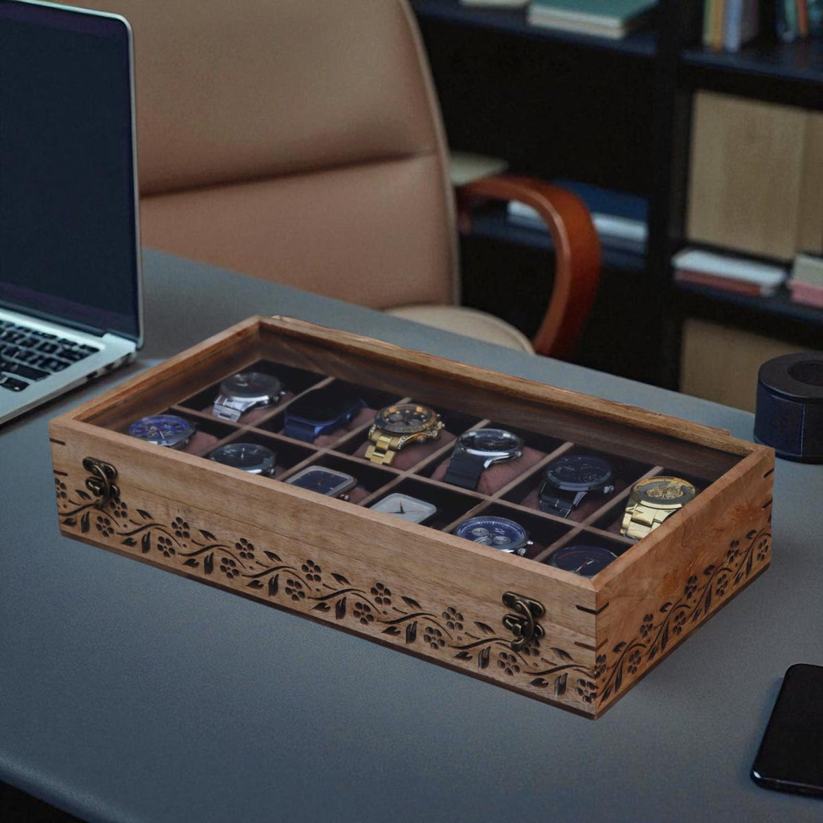 Luxury Wooden Watch Box – Handmade Watch Organizer with 12 Slots