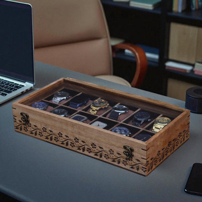 Luxury Wooden Watch Box – Handmade Watch Organizer with 12 Slots