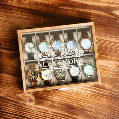 Personalized Wooden Watch Box, Engraved Watch Holder, Birthday Gift for Him, Fathers Day Gift, Boyfriend Gift, Anniversary Gift for Husband
