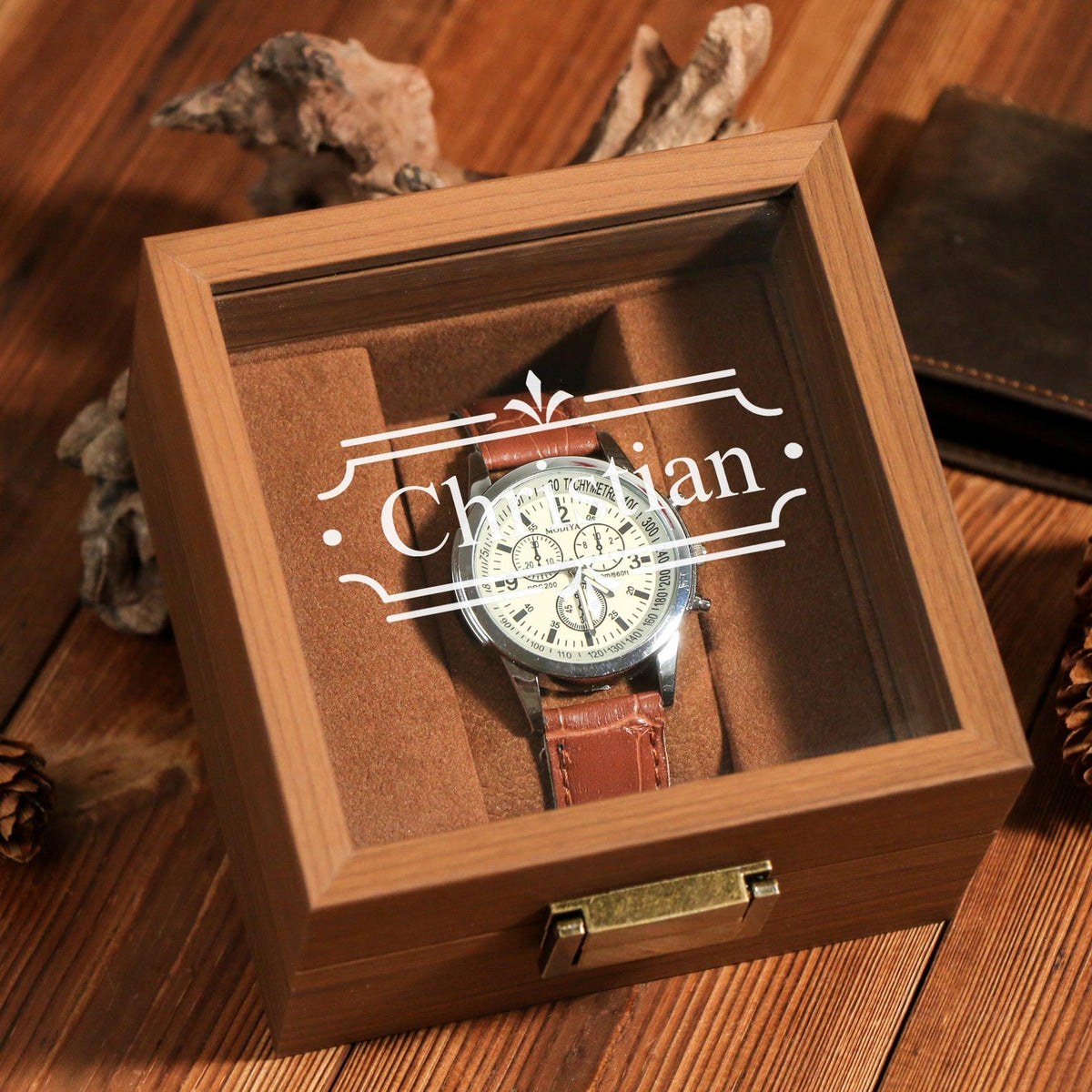 Personalized wooden Watch Box for 1 or 3, Gift for Husband, Luxury Gift for Him, Custom Engraved Watch Display Case, Personalized Name