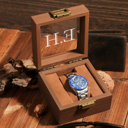 Personalized wooden Watch Box for 1 or 3, Gift for Husband, Luxury Gift for Him, Custom Engraved Watch Display Case, Personalized Name