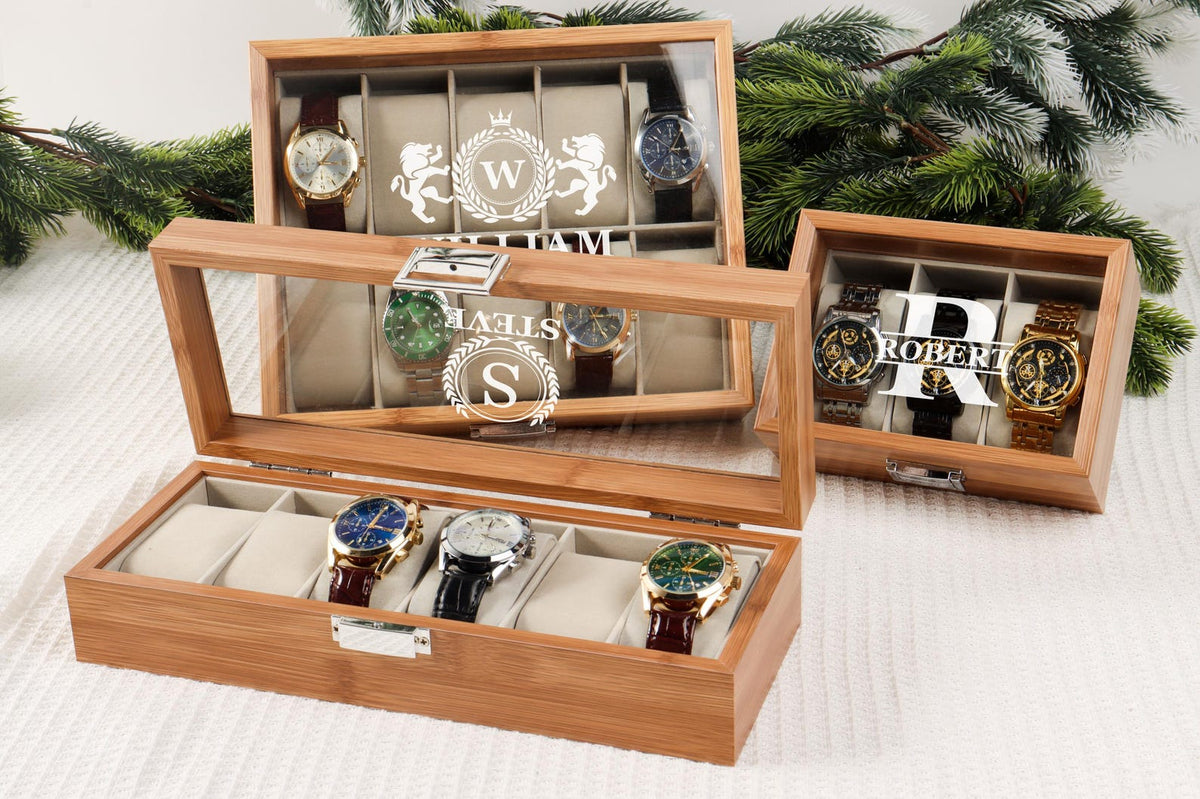 Personalized Wooden Watch Box, Gift for Men, Engraved Watch Holder, Birthday Gift for Him, Valentines Gift, Boyfriend Gift, Anniversary Gift