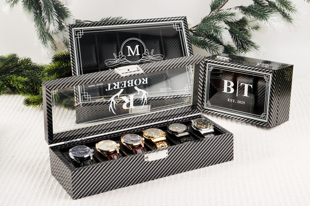 Personalized Wooden Watch Box, Gift for Men, Engraved Watch Holder, Birthday Gift for Him, Valentines Gift, Boyfriend Gift, Anniversary Gift