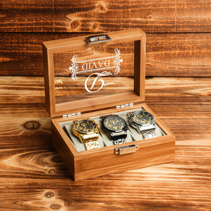 Custom Christmas Gift for him,Personalized Black Watch Storage,Custom Engraved Watch Box for Men, Personalized Gift for Him Husband