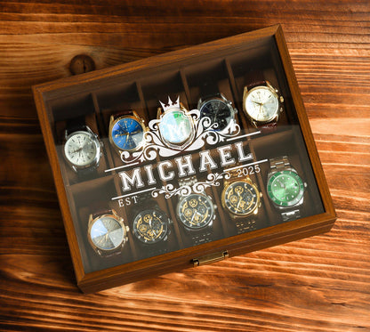 Custom Christmas Gift for him,Personalized Black Watch Storage,Custom Engraved Watch Box for Men, Personalized Gift for Him Husband