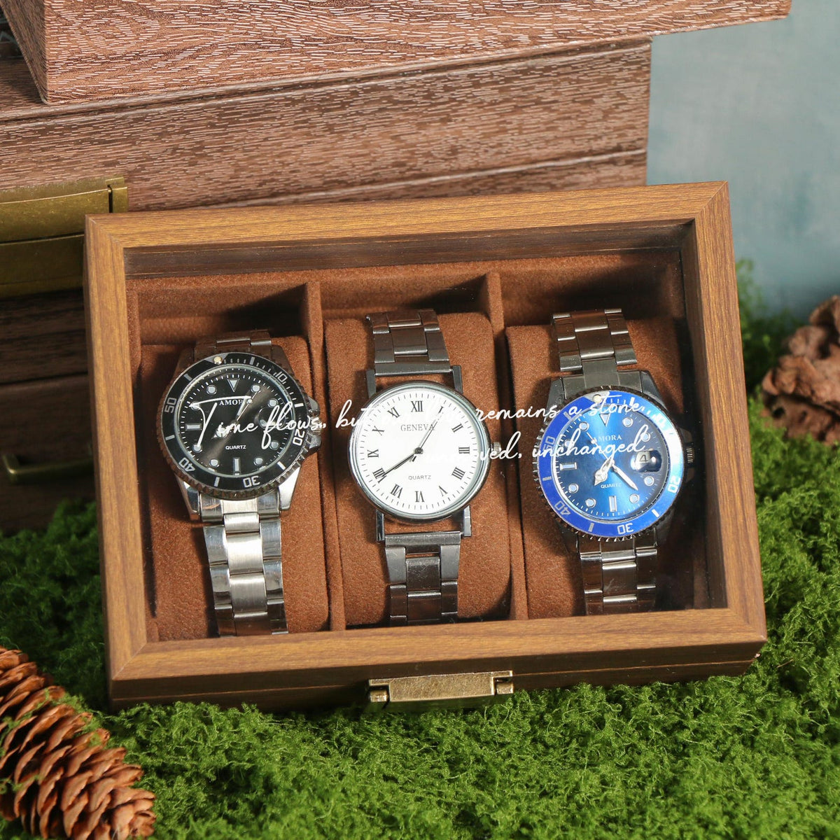 Watch Box w/ Glass Top & Pillow - Custom Wood Box, Wedding Day Gift Father of the Bride Groom Husband from Bride,Groomsman Gift,Mens Gift