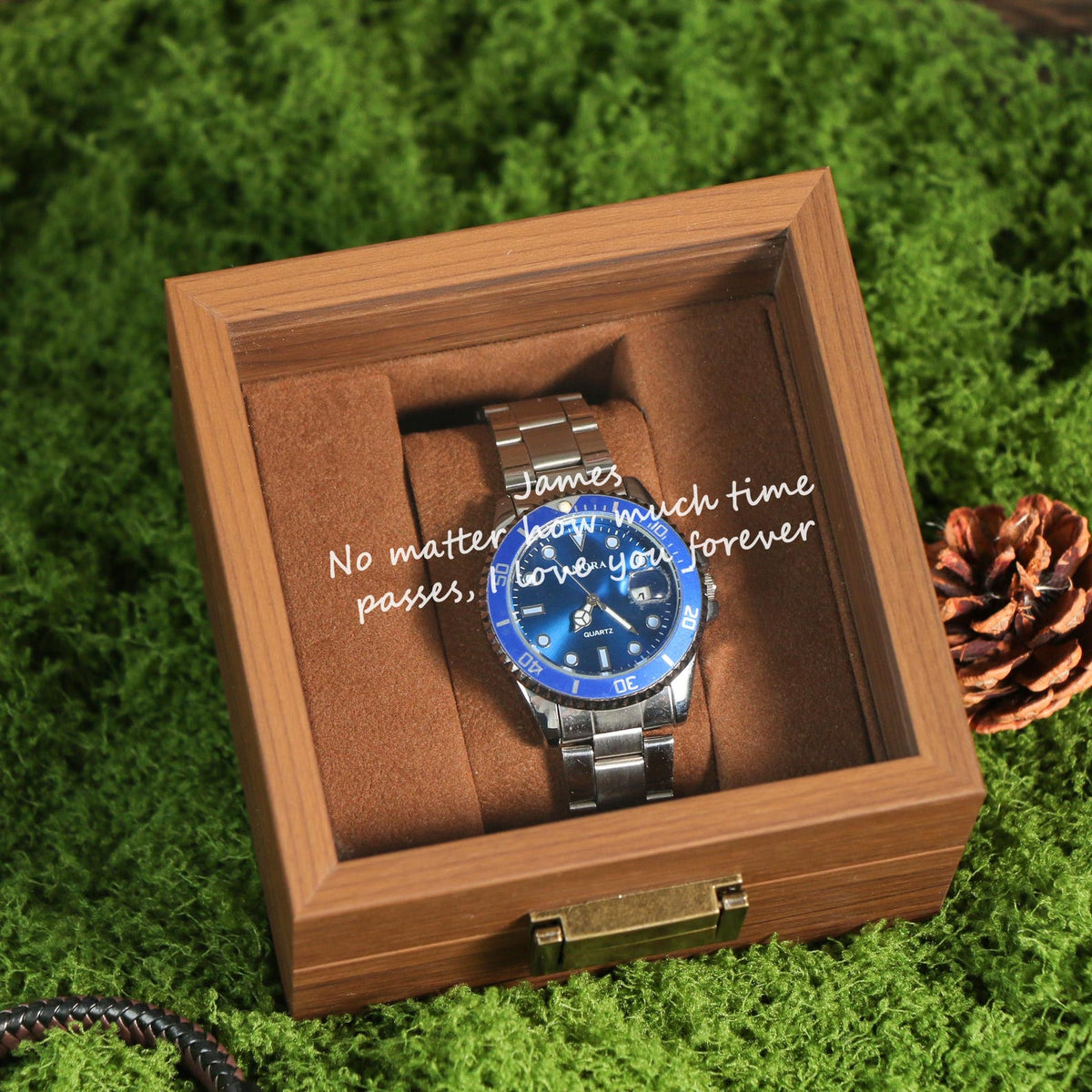 Watch Box w/ Glass Top & Pillow - Custom Wood Box, Wedding Day Gift Father of the Bride Groom Husband from Bride,Groomsman Gift,Mens Gift