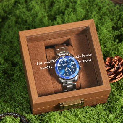 Watch Box w/ Glass Top & Pillow - Custom Wood Box, Wedding Day Gift Father of the Bride Groom Husband from Bride,Groomsman Gift,Mens Gift