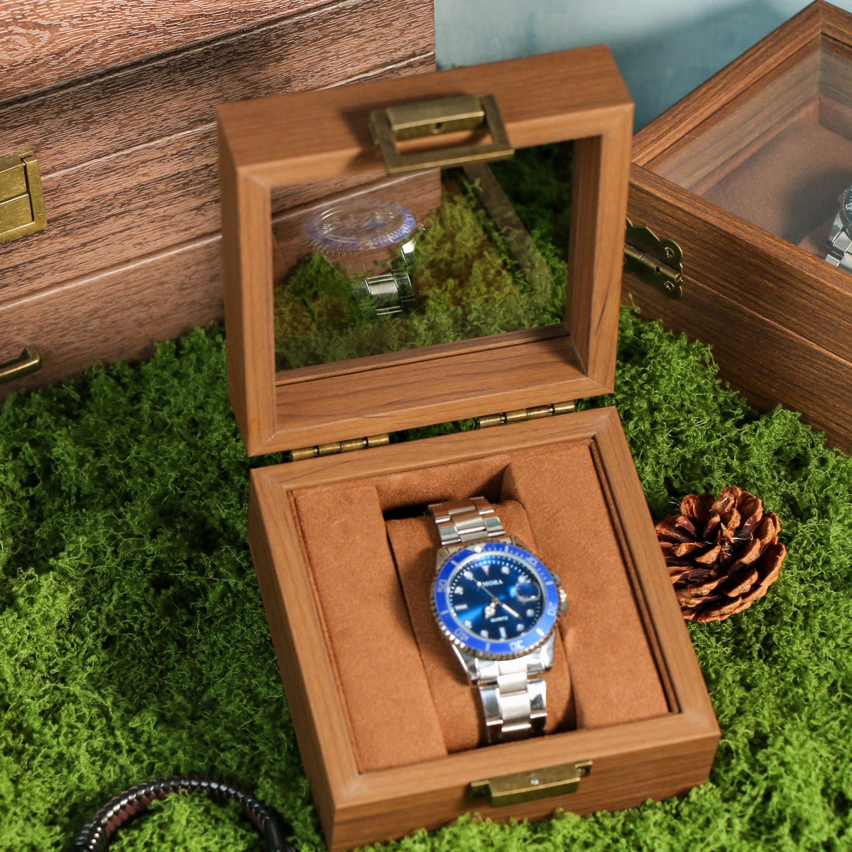 Watch Box w/ Glass Top & Pillow - Custom Wood Box, Wedding Day Gift Father of the Bride Groom Husband from Bride,Groomsman Gift,Mens Gift