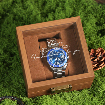 Watch Box w/ Glass Top & Pillow - Custom Wood Box, Wedding Day Gift Father of the Bride Groom Husband from Bride,Groomsman Gift,Mens Gift