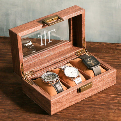 TWO Layers 6 Slot Personalized Men's Watch Box |with Drawer Watch Display Case for 6Watches,Custom Watch Storage Case, Watch Box for Mens