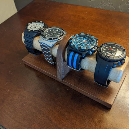 Walnut Watch Stand: Handmade 4 Watch Display, Personalized Gift, Bedside Jewelry Holder, Timestand L