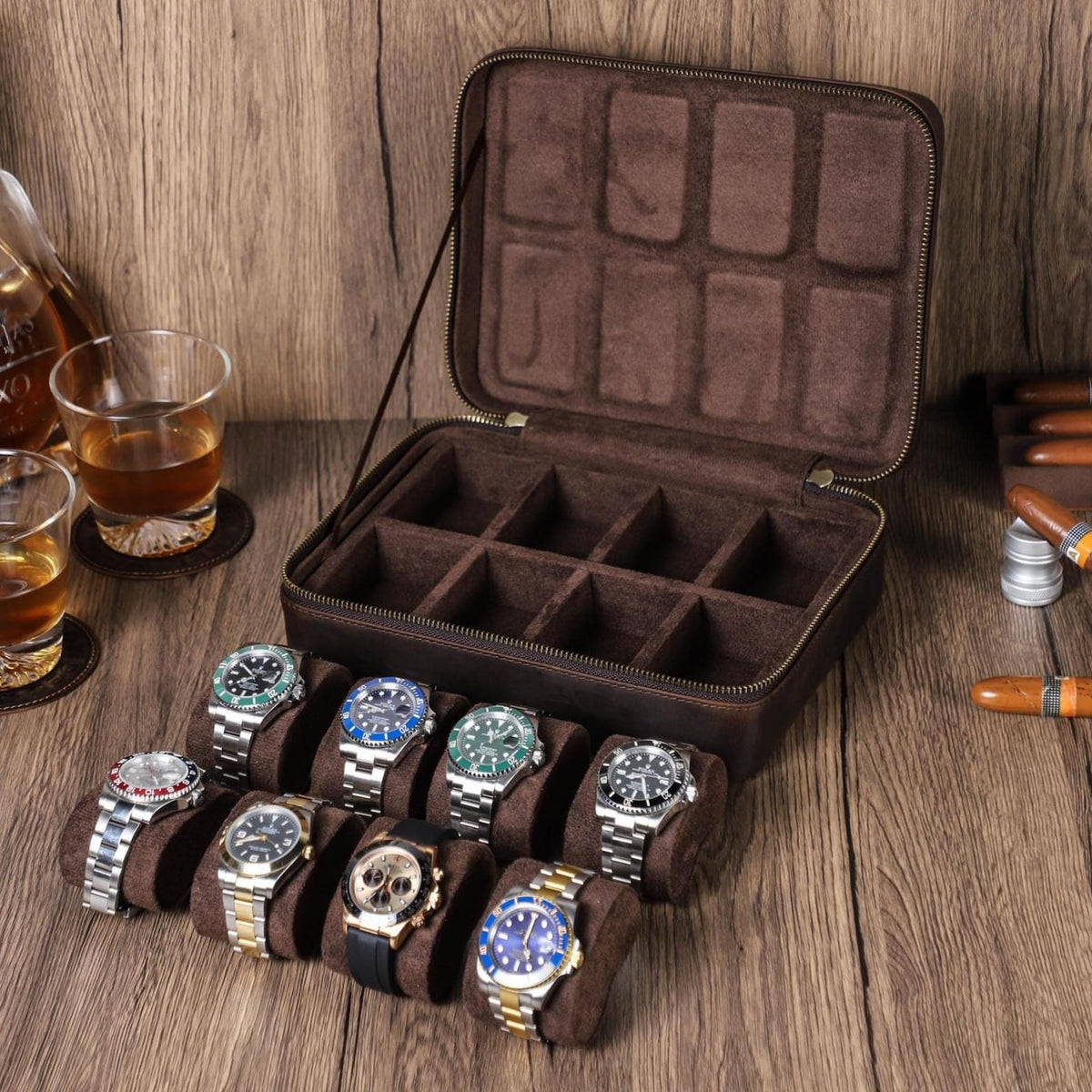 Leather Watch Storage Box 8/10/12 Slots, Leather Watch Case, Watch Display Box, Large Capacity Watch Organizer, Men Gift