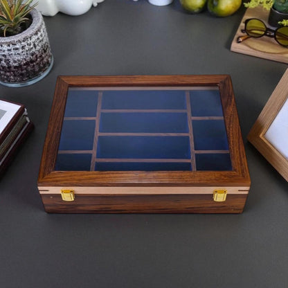 Rosewood Finish Wooden Watch Box with Sunglass Storage