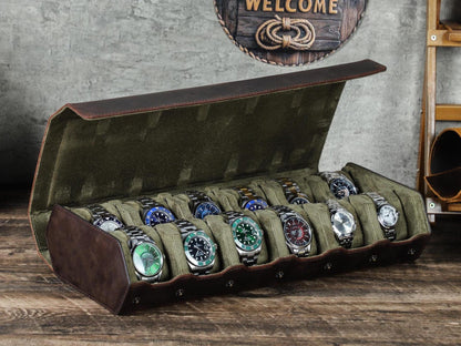 Leather Hexagon 12/16 Slots Watch Box, Large Watch Display Box, Leather Watch Storage Case, Watch Organizer Collection, Christmas Gift