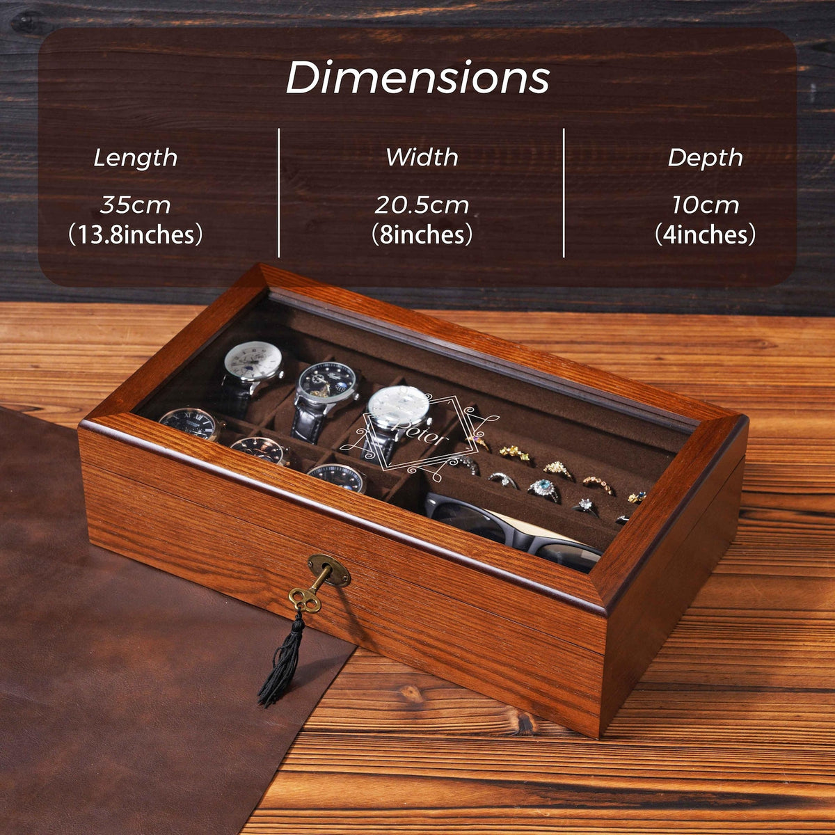 Personalized Wood Jewelry Box, Sunglasses & Watch Storage, Gift For Him