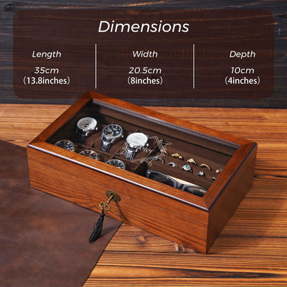 Personalized Wood Jewelry Box, Sunglasses & Watch Storage, Gift For Him
