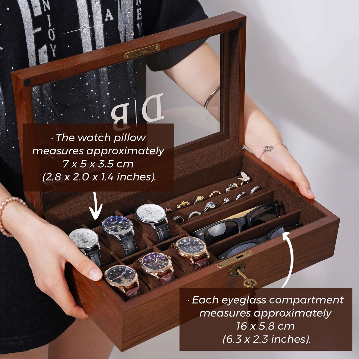 Personalized Wood Jewelry Box, Sunglasses & Watch Storage, Gift For Him