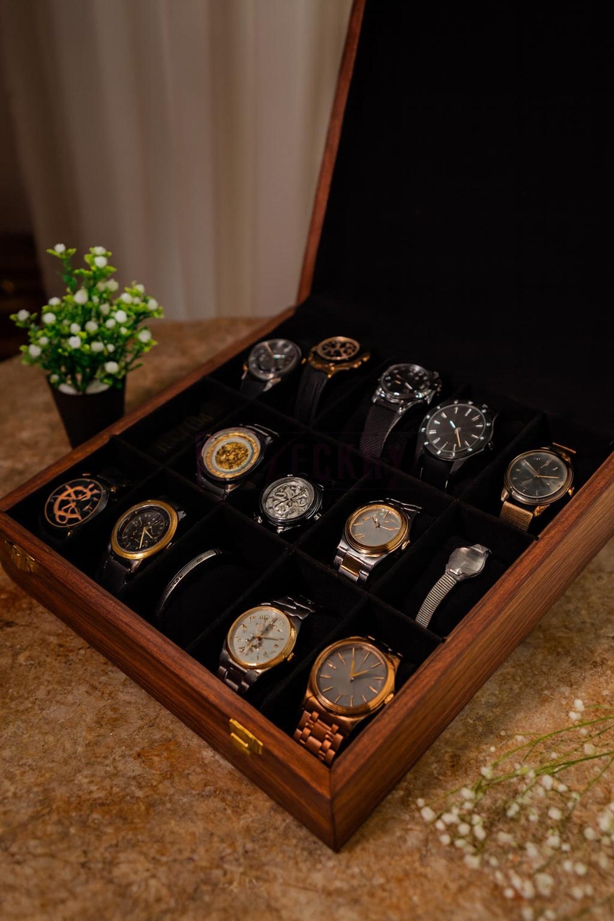 15 Slot Wooden Watch Case – Custom Engraved Jewellery Organizer Box, Gift for Husband, Father & Watch Collector