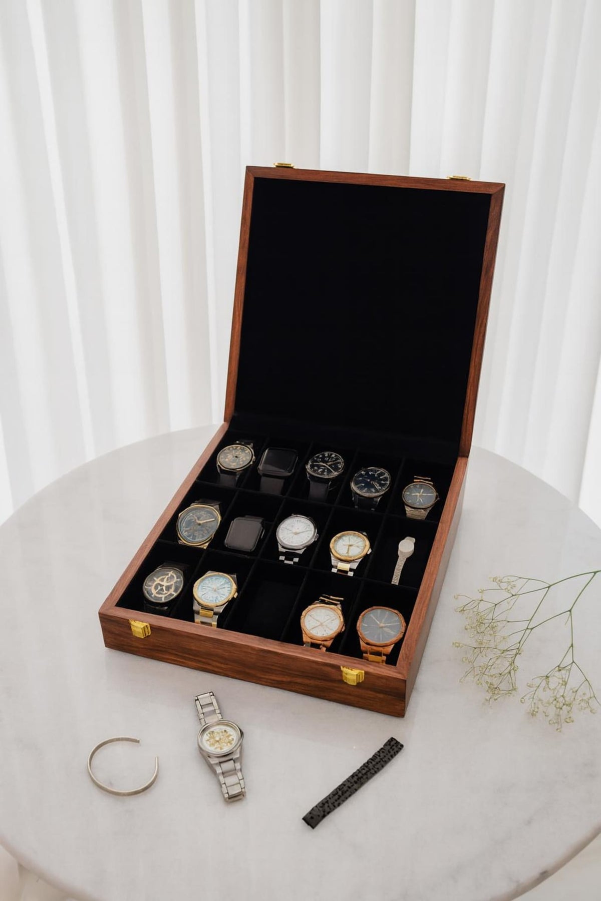 15 Slot Wooden Watch Case – Custom Engraved Jewellery Organizer Box, Gift for Husband, Father & Watch Collector