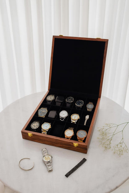 15 Slot Wooden Watch Case – Custom Engraved Jewellery Organizer Box, Gift for Husband, Father & Watch Collector