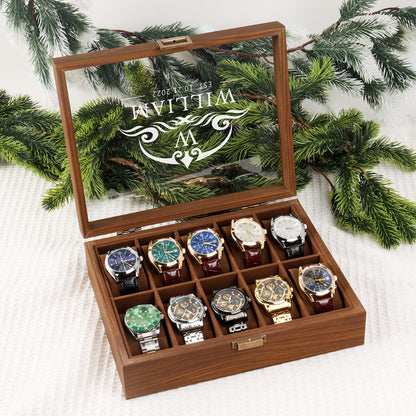 Personalized Wooden Watch Box, Gift for Men, Engraved Watch Holder, Birthday Gift for Him, Valentines Gift, Boyfriend Gift, Anniversary Gift