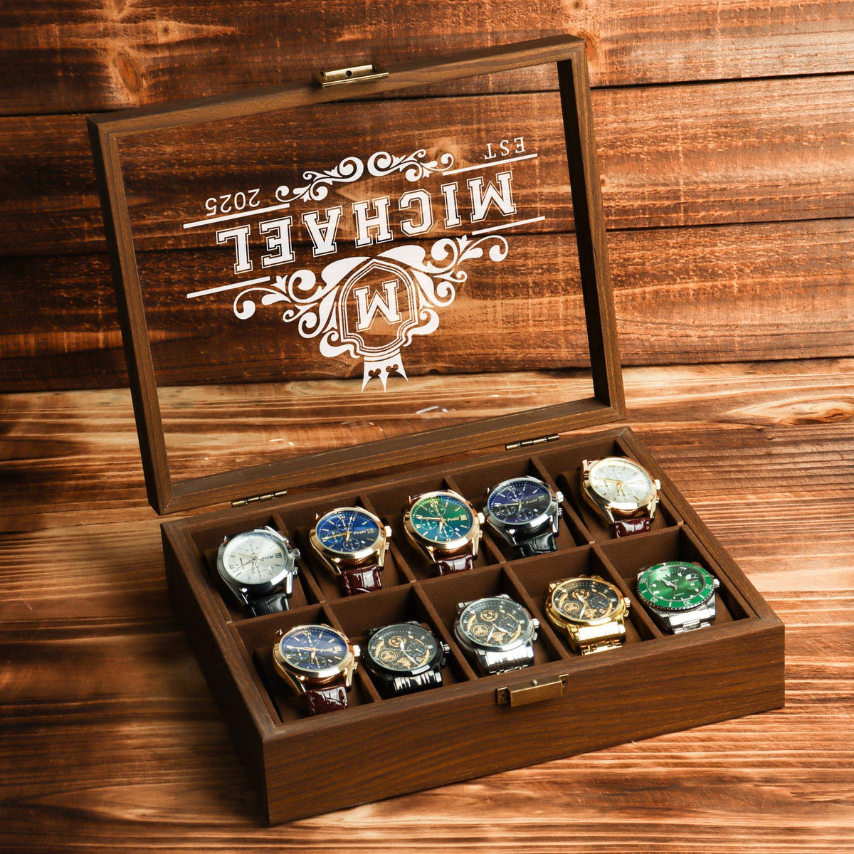 Personalized Wooden Watch Box, Gift for Men, Engraved Watch Holder, Birthday Gift for Him, Valentines Gift, Boyfriend Gift, Anniversary Gift