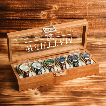 Personalized Wooden Watch Box, Gift for Men, Engraved Watch Holder, Birthday Gift for Him, Valentines Gift, Boyfriend Gift, Anniversary Gift