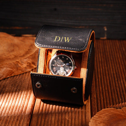 Personalized Leather Travel Watch Case for Four – Custom Groomsmen, Wedding & Father’s Day Gift,ersonalized Watch Box