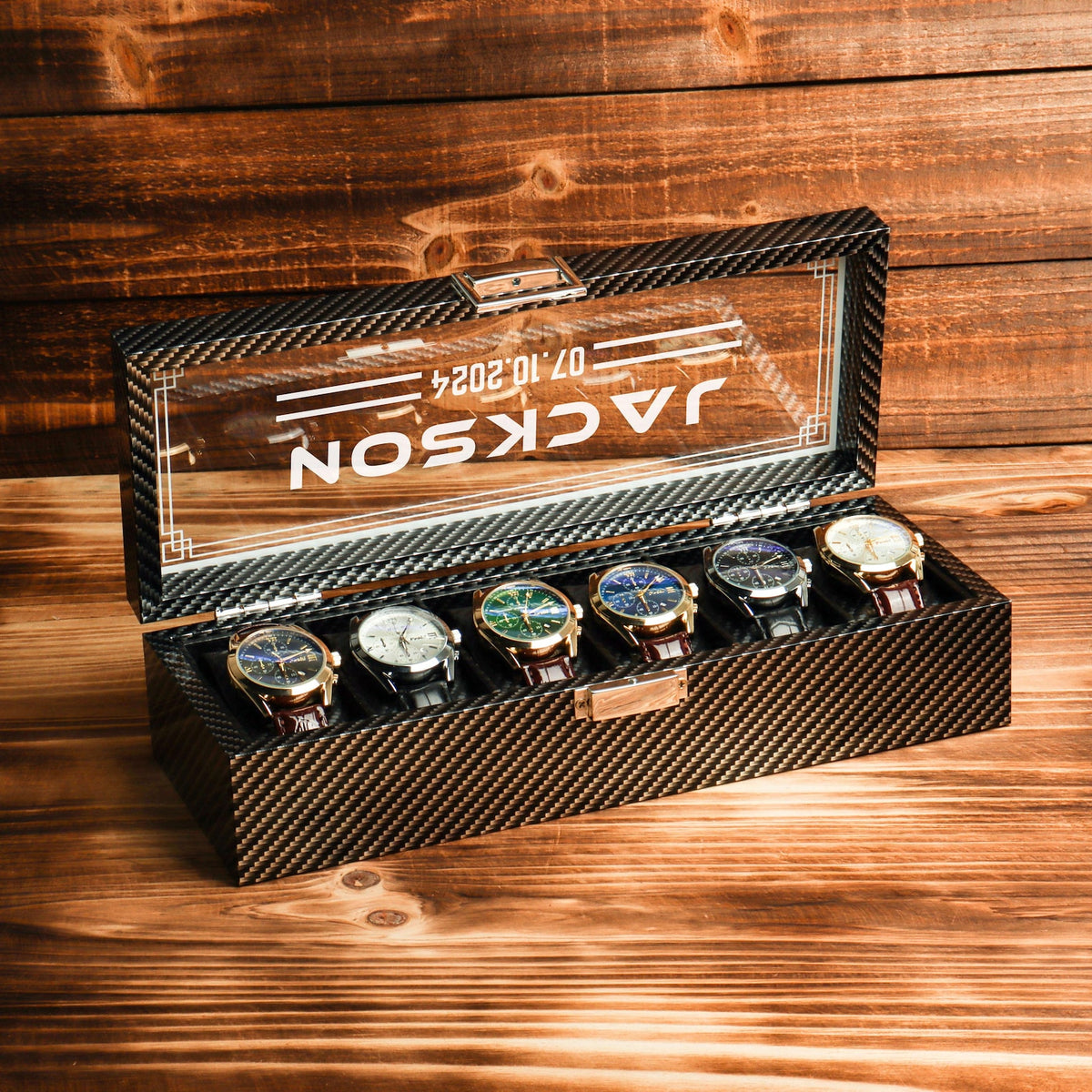 Custom Christmas Gift for him,Personalized Black Watch Storage,Custom Engraved Watch Box for Men, Personalized Gift for Him Husband