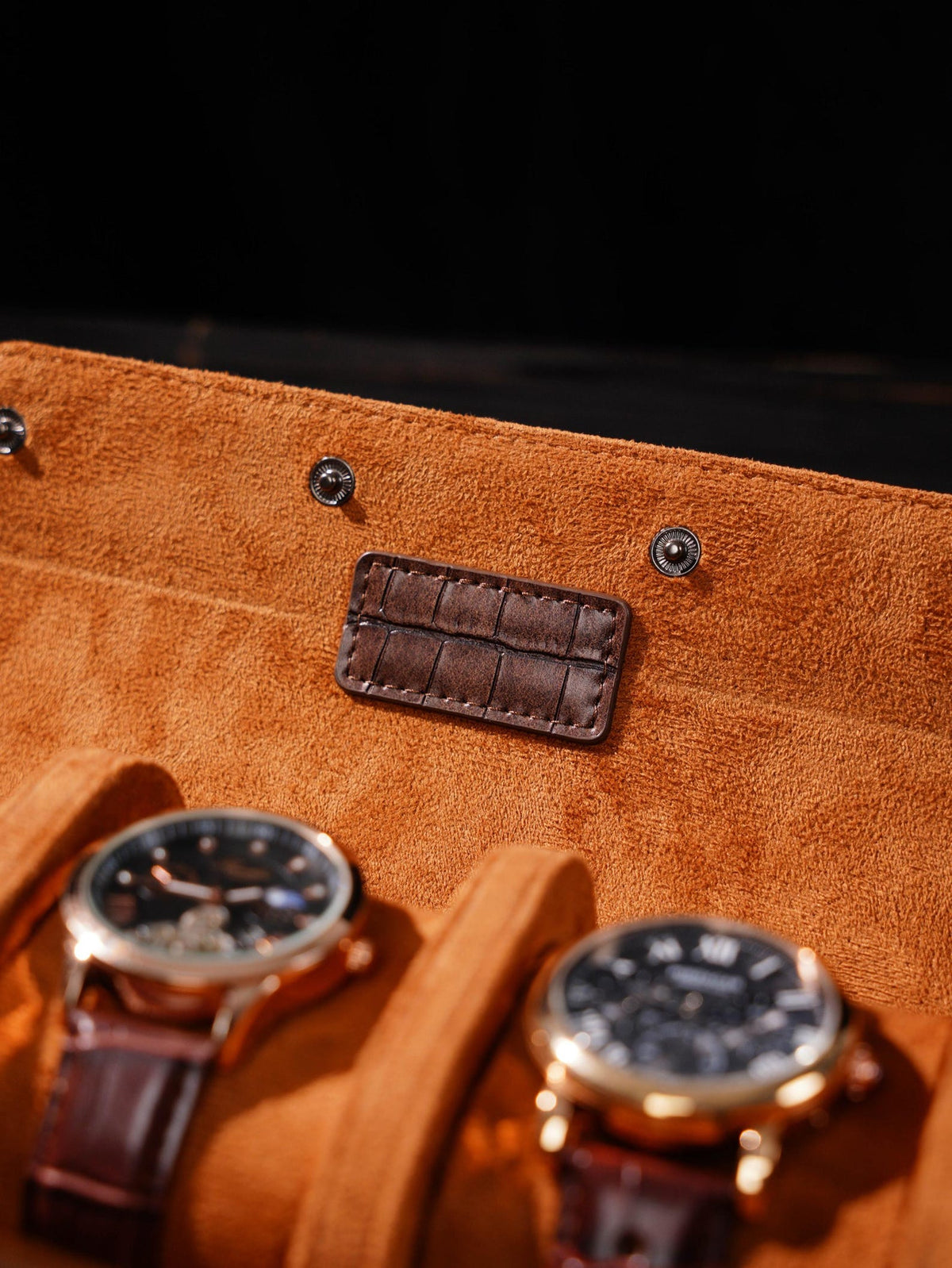 Personalized vegan leather watch box, brown roll-up watch case with vegan leather effect, Vegan Leather Watch Box, gift for men