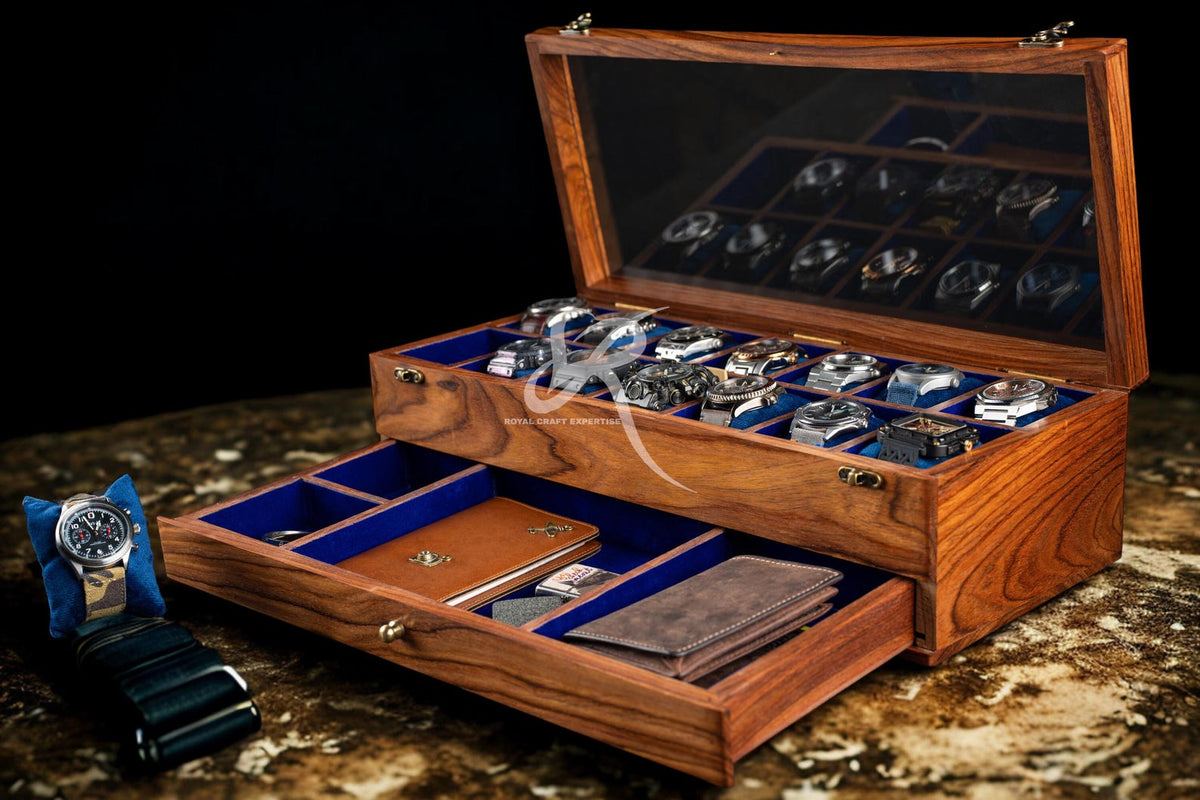 Free Personalized Rosewood Watch Case for Men, Handmade Vintage Men's Wooden Watch Box with Drawer – Custom Watch Holder & Gift for Him
