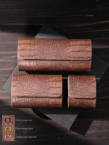 Personalized vegan leather watch box, brown roll-up watch case with vegan leather effect, Vegan Leather Watch Box, gift for men