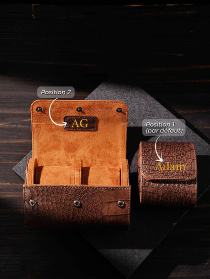 Personalized vegan leather watch box, brown roll-up watch case with vegan leather effect, Vegan Leather Watch Box, gift for men