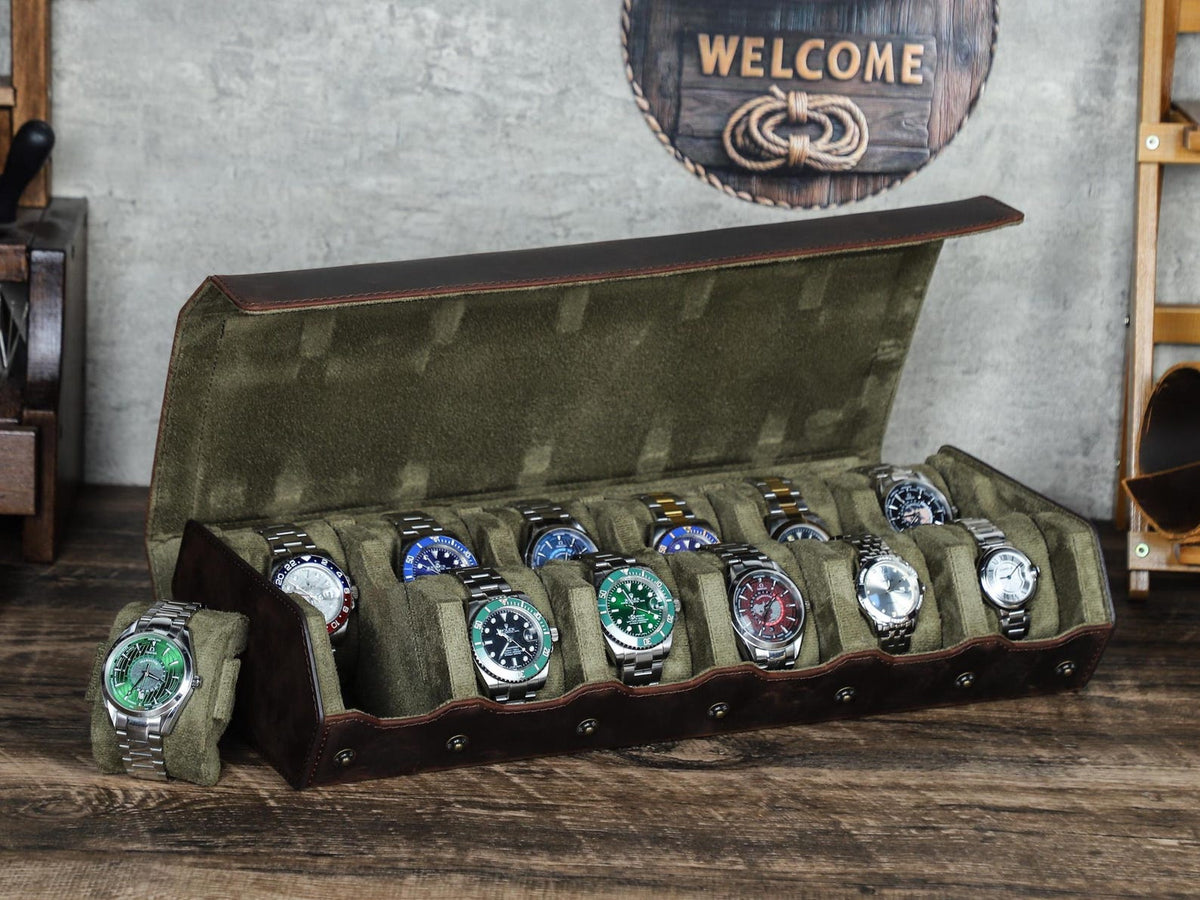 Leather Hexagon 12/16 Slots Watch Box, Large Watch Display Box, Leather Watch Storage Case, Watch Organizer Collection, Christmas Gift