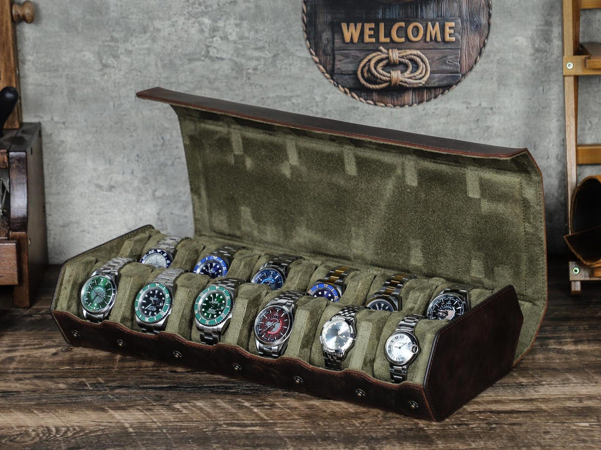 Leather Hexagon 12/16 Slots Watch Box, Large Watch Display Box, Leather Watch Storage Case, Watch Organizer Collection, Christmas Gift