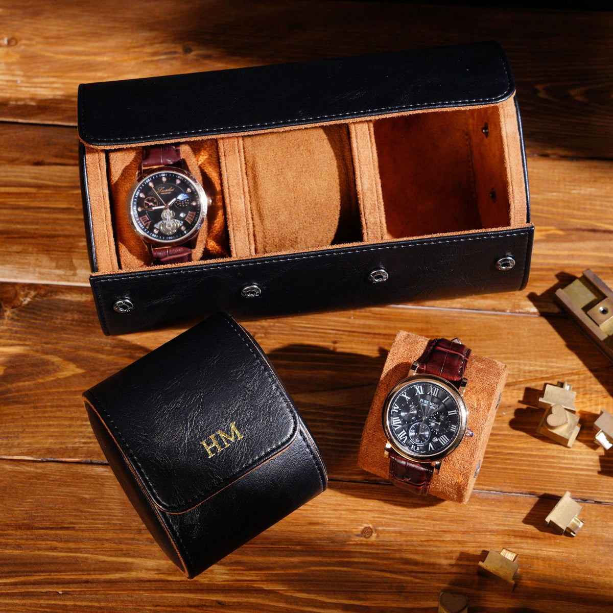 Personalized Leather Watch Roll: Travel Watch Case, Groomsmen Gift