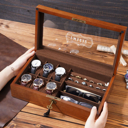 Personalized Wood Jewelry Box, Sunglasses & Watch Storage, Gift For Him