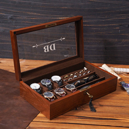 Personalized Wood Jewelry Box, Sunglasses & Watch Storage, Gift For Him