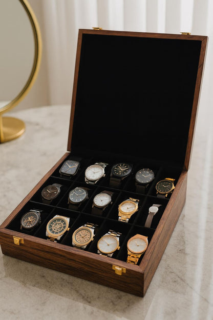 15 Slot Wooden Watch Case – Custom Engraved Jewellery Organizer Box, Gift for Husband, Father & Watch Collector