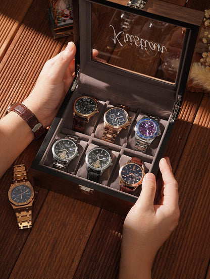 walnut watch box, mens watch organizer,3 slot, 6 slot, wooden watch case, glass top box, wood gift, watch display,gift for him, luxury gift
