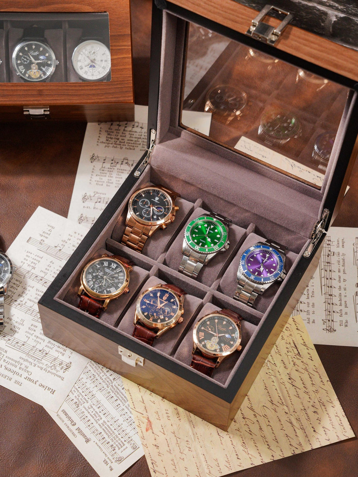 Personalized Engraved Watch Box, Customized Watch Storage Case, Birthday Gift for Men, Walnut Watch Box for 6 slot Watches, Anniversary Gift