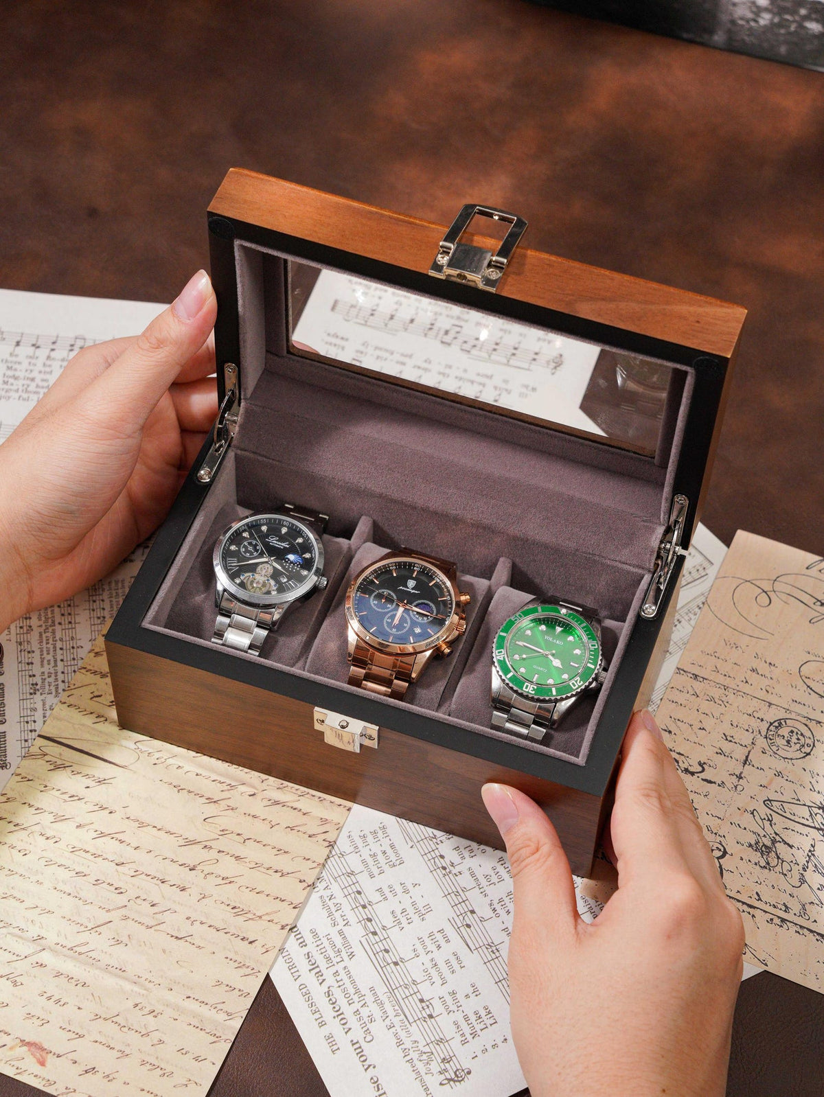 Personalized Engraved Watch Box, Customized Watch Storage Case, Birthday Gift for Men, Walnut Watch Box for 6 slot Watches, Anniversary Gift